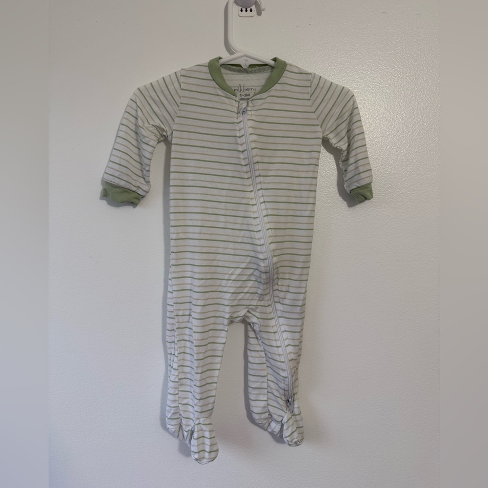 Cozy Striped Footie Pajamas in Green and White